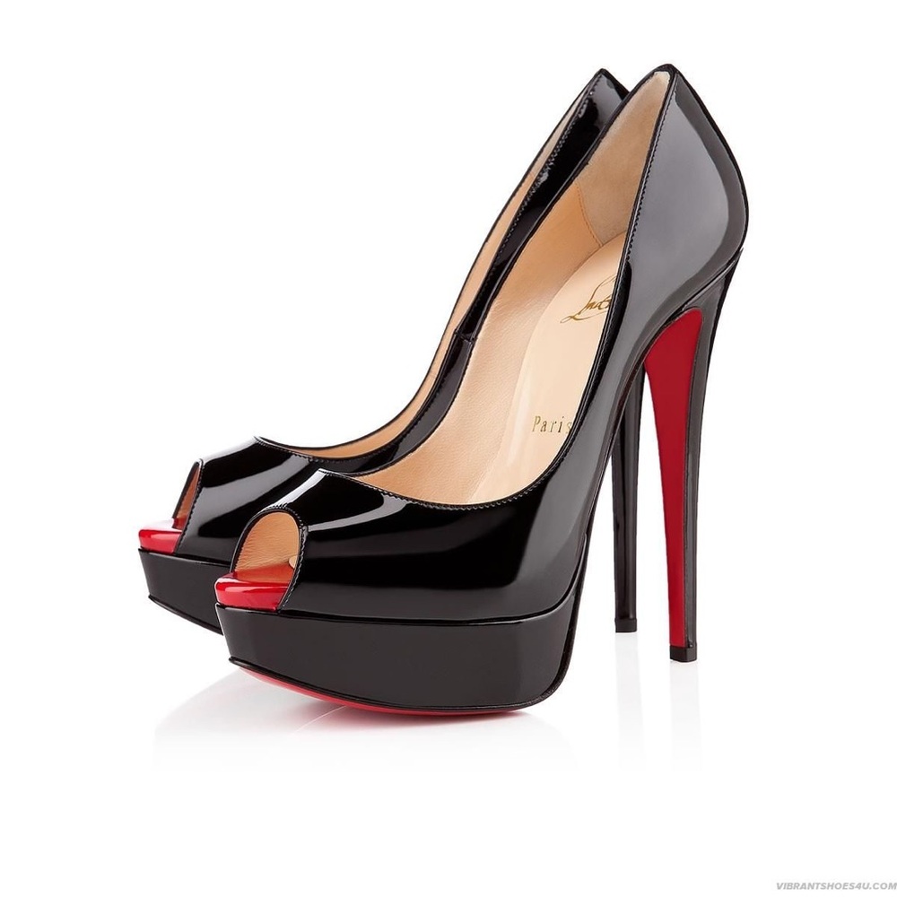 👠Christian Louboutin Lady Peep 150 Black Patent Calf Heels